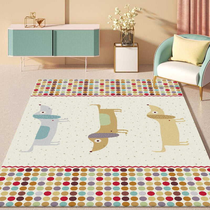 Lisslune | Yellow Children's Room Carpet Children's Animal Dog Dots Pattern Carpet Polyester Non-Slip Machine Washable Carpet