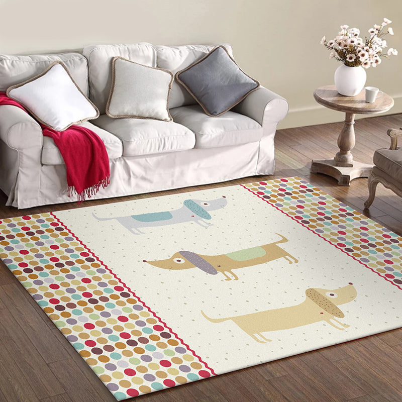 Lisslune | Yellow Children's Room Carpet Children's Animal Dog Dots Pattern Carpet Polyester Non-Slip Machine Washable Carpet
