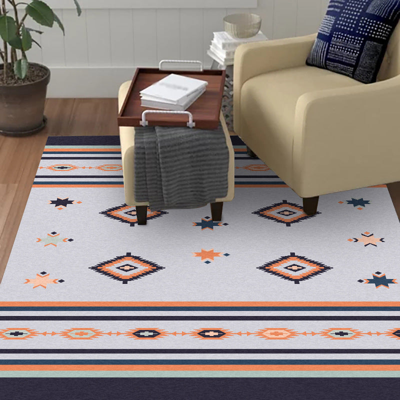 Lisslune | Black and gray tribal rug polyester geometric and striped pattern washable rug non-slip backing rug for living room