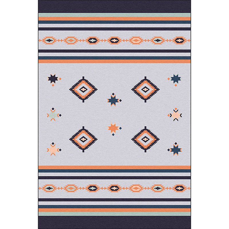 Lisslune | Black and gray tribal rug polyester geometric and striped pattern washable rug non-slip backing rug for living room