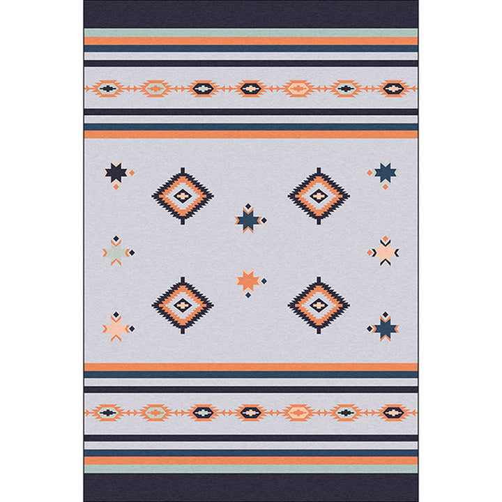 Lisslune | Black and gray tribal rug polyester geometric and striped pattern washable rug non-slip backing rug for living room