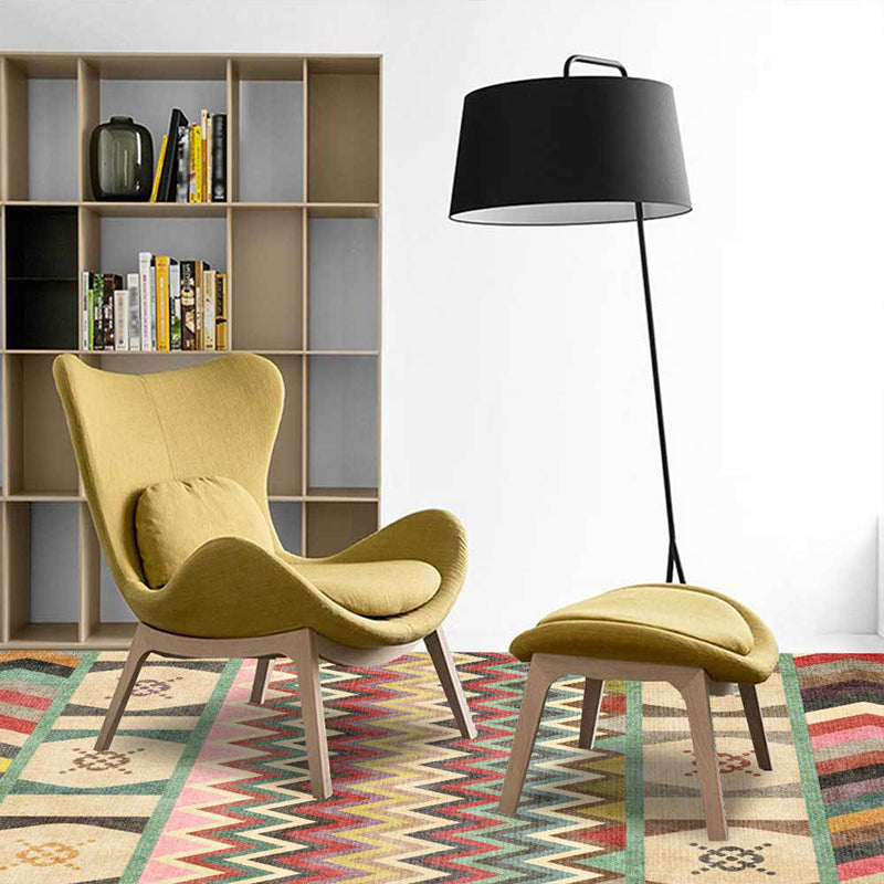 Lisslune | Americana Tribal Striped Print Rug Yellow Polyester Rug Machine Washable Non-Slip Area Rug for Living Room