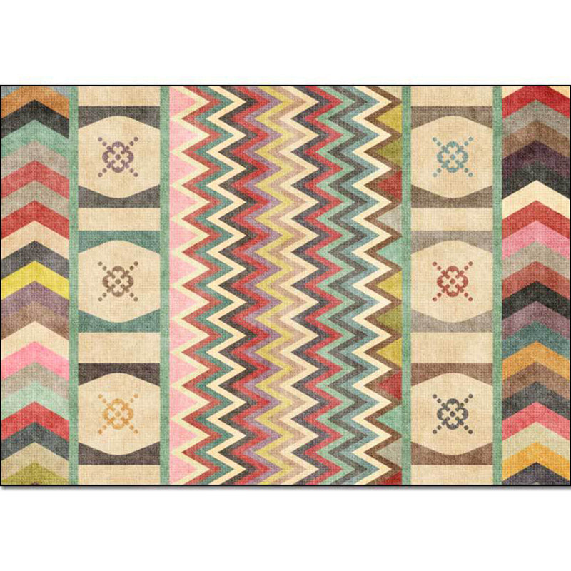 Lisslune | Americana Tribal Striped Print Rug Yellow Polyester Rug Machine Washable Non-Slip Area Rug for Living Room