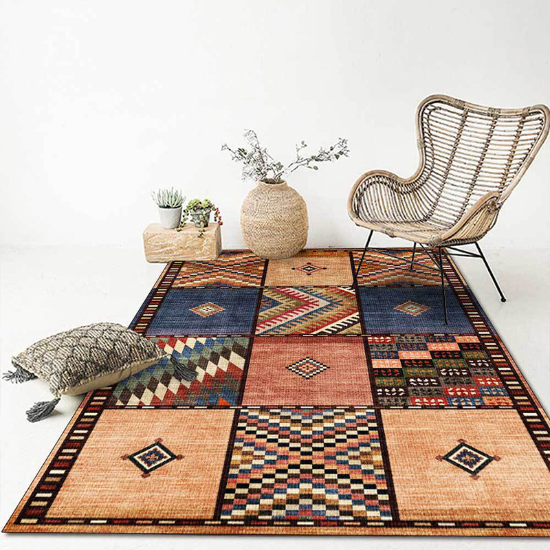 Lisslune | American tribal check pattern rug brown polyester rug machine washable non-slip rug for living room