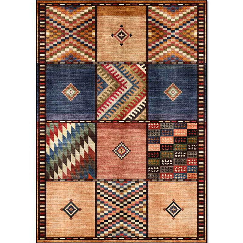 Lisslune | American tribal check pattern rug brown polyester rug machine washable non-slip rug for living room