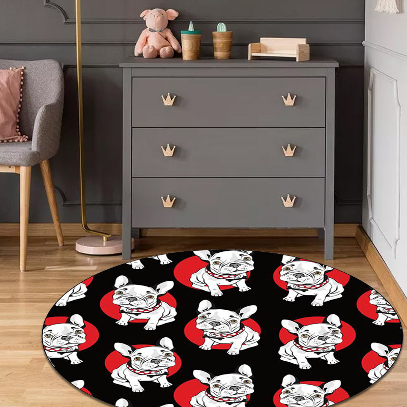 Lisslune | Black Children's Room Carpet Children Animals Dog Pattern Rug Polyester Non-Slip Backing Rug