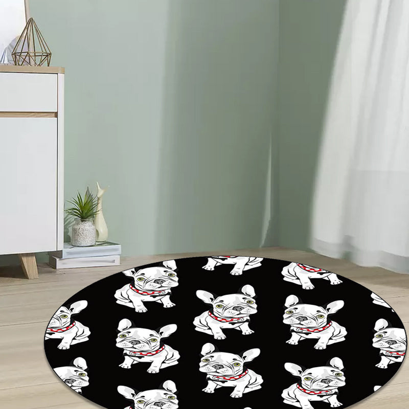 Lisslune | Black Children's Room Carpet Children Animals Dog Pattern Rug Polyester Non-Slip Backing Rug
