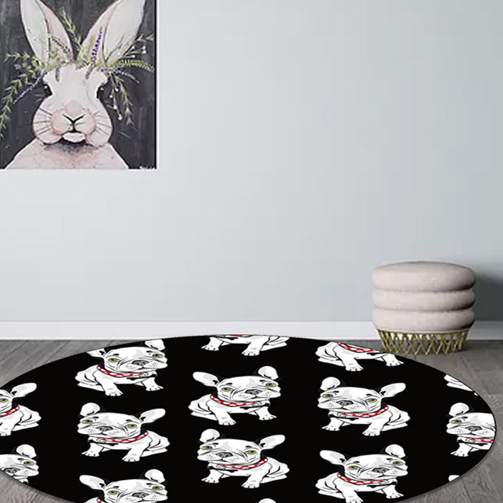 Lisslune | Black Children's Room Carpet Children Animals Dog Pattern Rug Polyester Non-Slip Backing Rug
