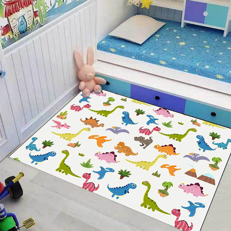 Lisslune | Stylish children's rug in white animal dinosaur leaf tree pattern rug polyester non-slip rug for the children's room