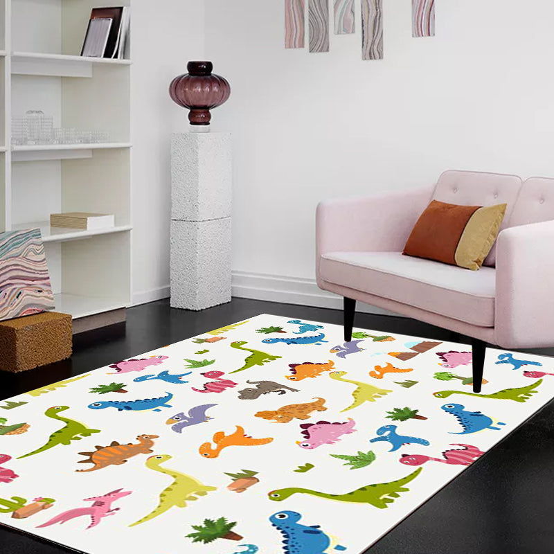 Lisslune | Stylish children's rug in white animal dinosaur leaf tree pattern rug polyester non-slip rug for the children's room