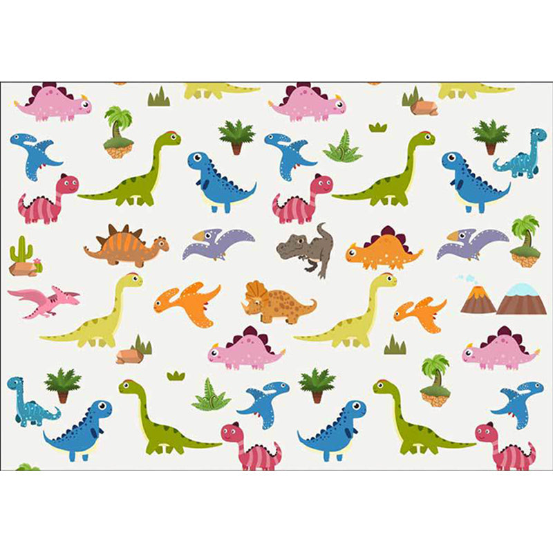 Lisslune | Stylish children's rug in white animal dinosaur leaf tree pattern rug polyester non-slip rug for the children's room