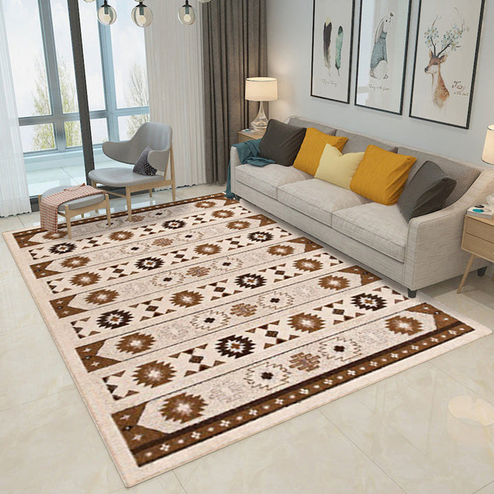 Lisslune | Blue and brown tribal rug striped polyester and tribal pattern rug washable non-slip backing rug for living room