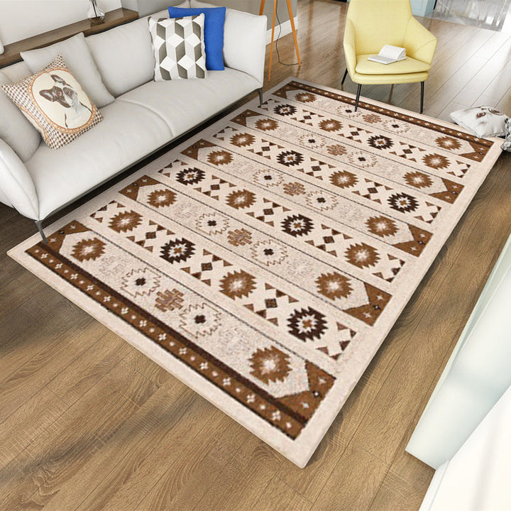 Lisslune | Blue and brown tribal rug striped polyester and tribal pattern rug washable non-slip backing rug for living room