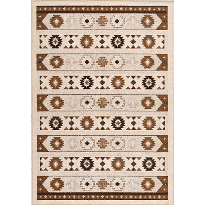 Lisslune | Blue and brown tribal rug striped polyester and tribal pattern rug washable non-slip backing rug for living room