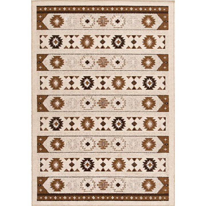 Lisslune | Blue and brown tribal rug striped polyester and tribal pattern rug washable non-slip backing rug for living room