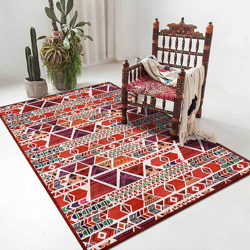Lisslune | Unique geometric pattern rug Red Vintage rug Polyester Washable Anti-slip mat rug for the bedroom