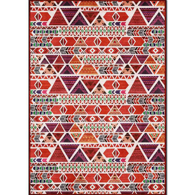 Lisslune | Unique geometric pattern rug Red Vintage rug Polyester Washable Anti-slip mat rug for the bedroom