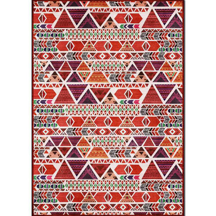 Lisslune | Unique geometric pattern rug Red Vintage rug Polyester Washable Anti-slip mat rug for the bedroom