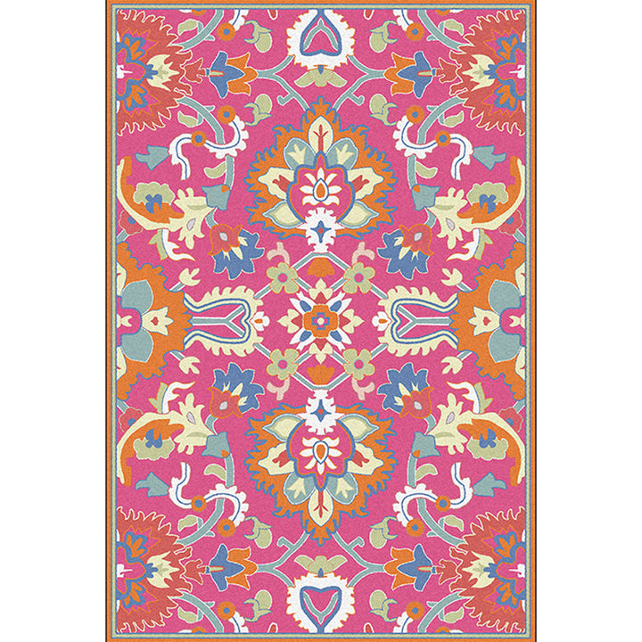 Lisslune | Mediterranean Flower Pattern Carpet Pink Polyester Carpet Machine Washable Non-Slip Area Rug for Living Room