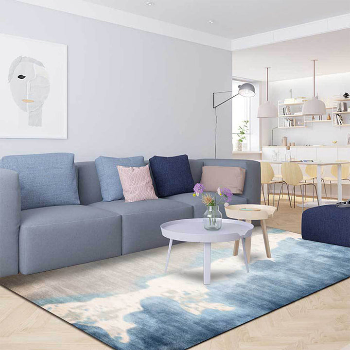 Lisslune | Brown and Blue Oriental Rug Polyester Ink Wash Painting Pattern Rug Washable Non-Slip Back Carpet for Bedroom