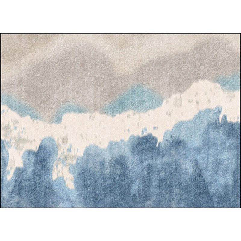 Lisslune | Brown and Blue Oriental Rug Polyester Ink Wash Painting Pattern Rug Washable Non-Slip Back Carpet for Bedroom