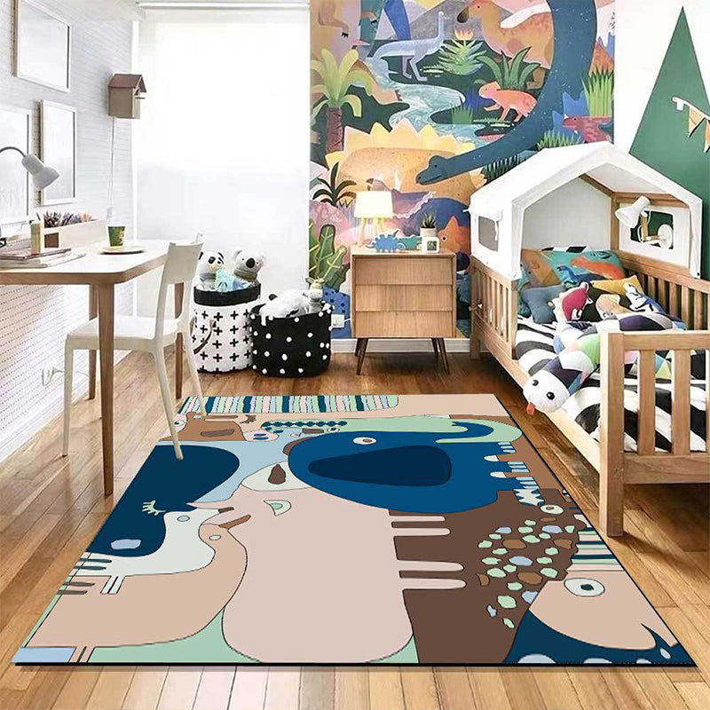 Lisslune | Colorful Back for Children | Children Animals Elephant Giraffe Striped Pattern Rug Polyester Washable Carpet