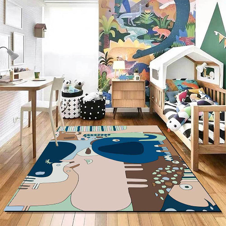 Lisslune | Colorful Back for Children | Children Animals Elephant Giraffe Striped Pattern Rug Polyester Washable Carpet