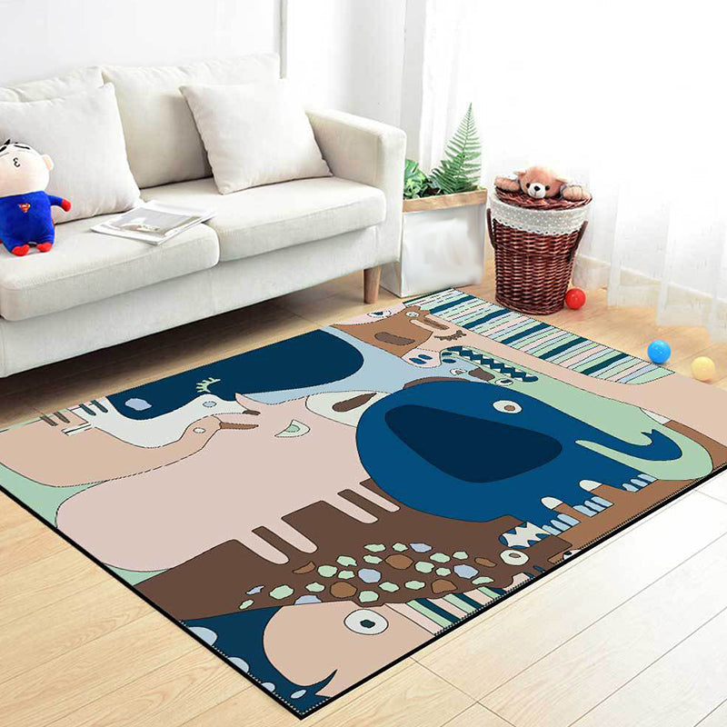 Lisslune | Colorful Back for Children | Children Animals Elephant Giraffe Striped Pattern Rug Polyester Washable Carpet