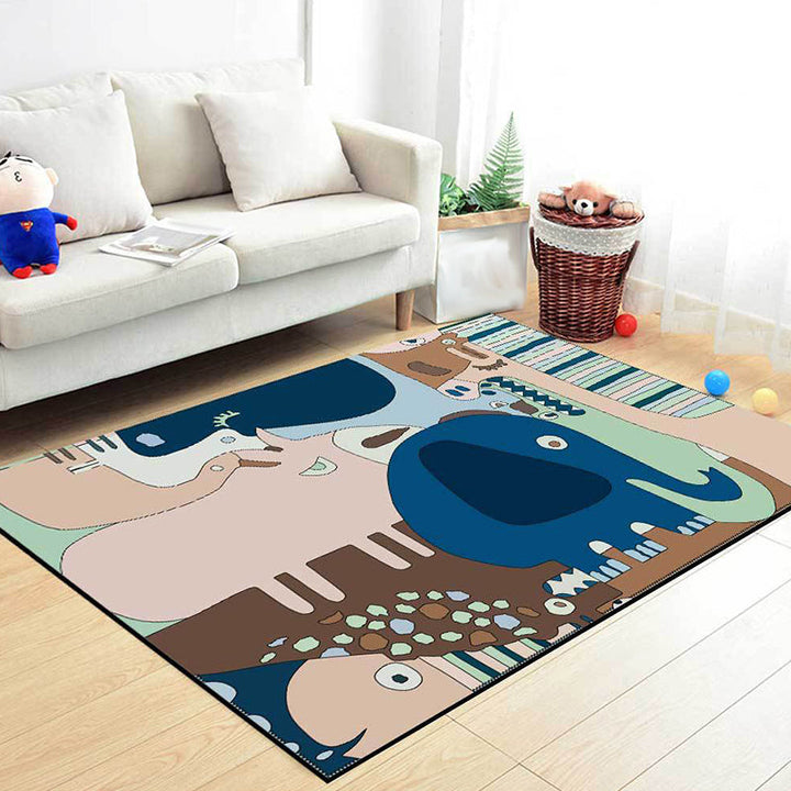 Lisslune | Colorful Back for Children | Children Animals Elephant Giraffe Striped Pattern Rug Polyester Washable Carpet