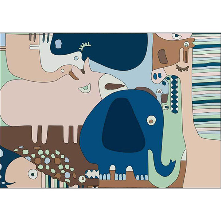 Lisslune | Colorful Back for Children | Children Animals Elephant Giraffe Striped Pattern Rug Polyester Washable Carpet