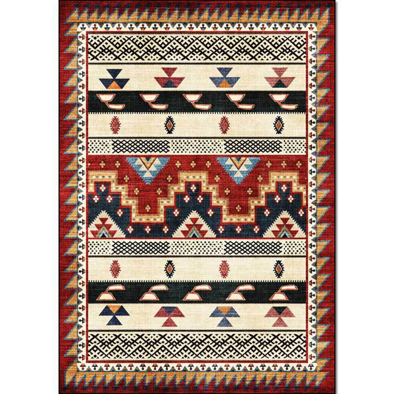 Lisslune | Southwest Tribal Geometric Print Carpet Red Polyester Carpet Machine Washable Non-Slip Blanket for Living Room