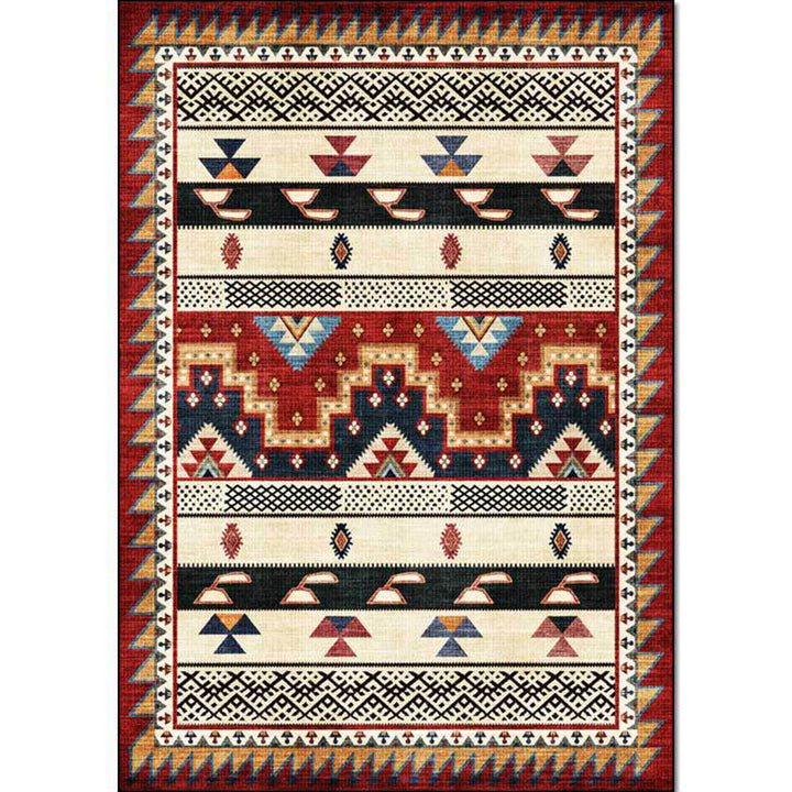 Lisslune | Southwest Tribal Geometric Print Carpet Red Polyester Carpet Machine Washable Non-Slip Blanket for Living Room