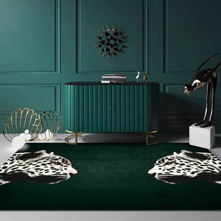 Lisslune | Funky Cheetah Pattern Rug Dark Green New Rug Polyester Washable Non-Slip Back Rug for the Living Room
