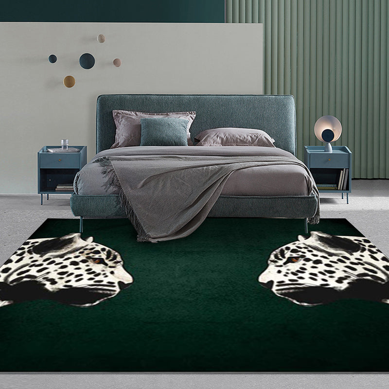 Lisslune | Funky Cheetah Pattern Rug Dark Green New Rug Polyester Washable Non-Slip Back Rug for the Living Room