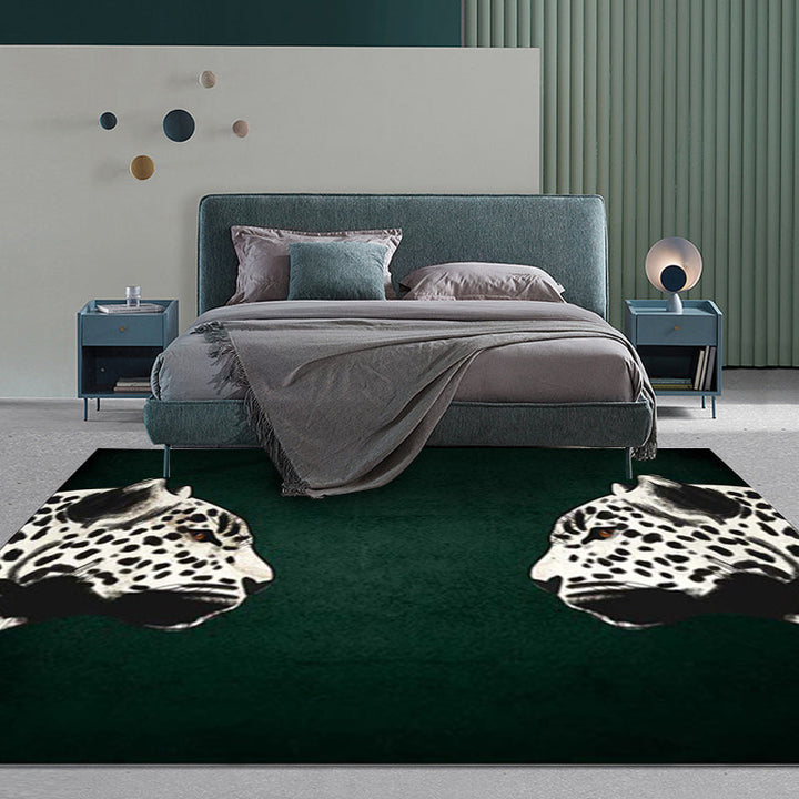 Lisslune | Funky Cheetah Pattern Rug Dark Green New Rug Polyester Washable Non-Slip Back Rug for the Living Room