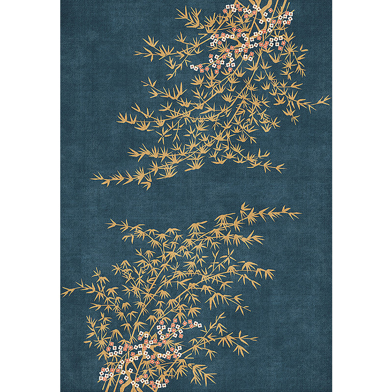 Lisslune | Retro Leaf Pattern Rug Navy Oriental Rug Polyester Washable Non-Slip Back Rug for Bedroom