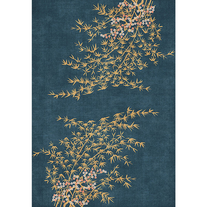 Lisslune | Retro Leaf Pattern Rug Navy Oriental Rug Polyester Washable Non-Slip Back Rug for Bedroom