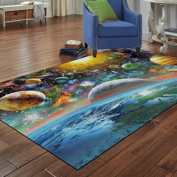 Lisslune | Scandinavian Modern Carpet in Blue Space Planet Pattern Carpet Polyester Non-Slip Rug for Home Decoration