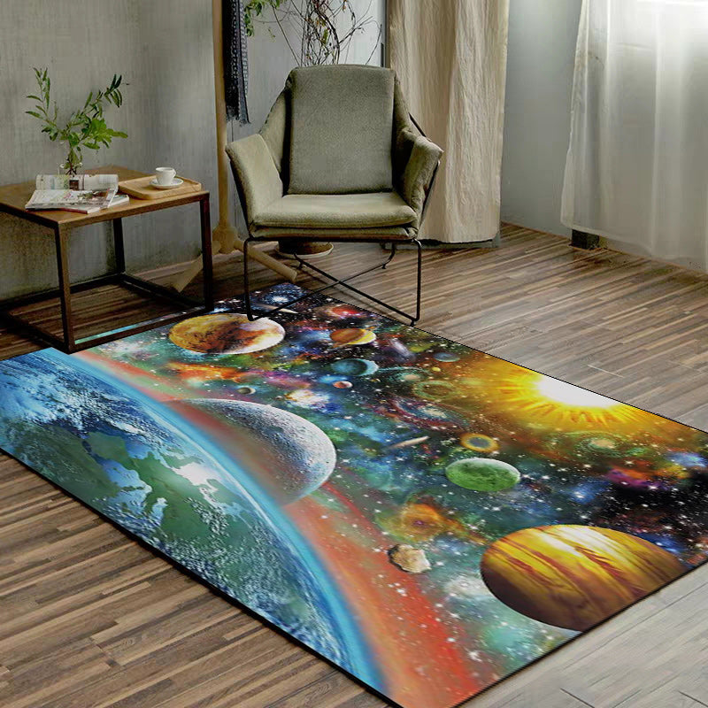 Lisslune | Scandinavian Modern Carpet in Blue Space Planet Pattern Carpet Polyester Non-Slip Rug for Home Decoration