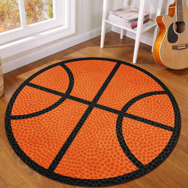 Lisslune | Simple Kids Rug in Orange Sports Basketball Pattern Rug Polyester Washable Carpet for Kids Room