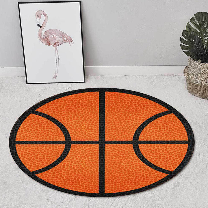 Lisslune | Simple Kids Rug in Orange Sports Basketball Pattern Rug Polyester Washable Carpet for Kids Room