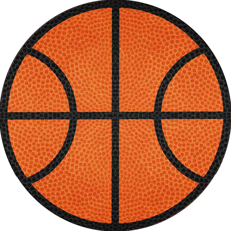 Lisslune | Simple Kids Rug in Orange Sports Basketball Pattern Rug Polyester Washable Carpet for Kids Room