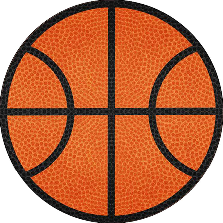 Lisslune | Simple Kids Rug in Orange Sports Basketball Pattern Rug Polyester Washable Carpet for Kids Room