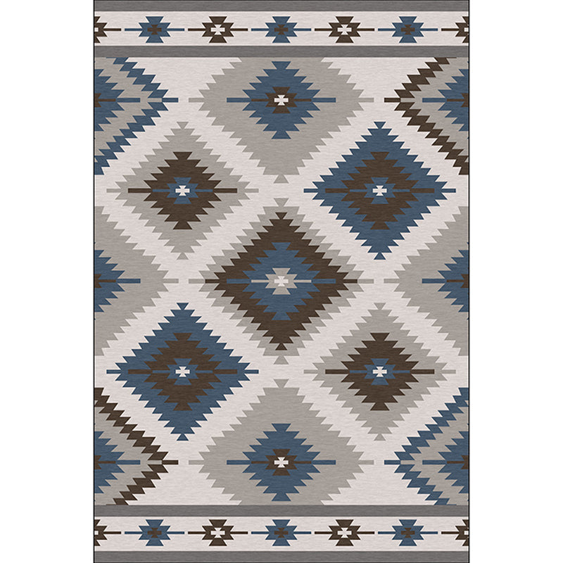 Lisslune | Blue and Gray Southwest Rug Polyester geometric pattern rug washable non-slip bottom rug for living room
