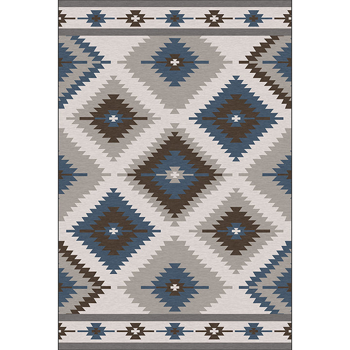 Lisslune | Blue and Gray Southwest Rug Polyester geometric pattern rug washable non-slip bottom rug for living room