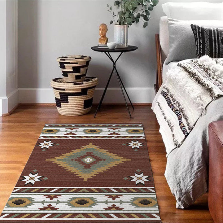 Lisslune | Americana Tribal geometric print carpet brown polyester carpet machine washable non-slip carpet for living room