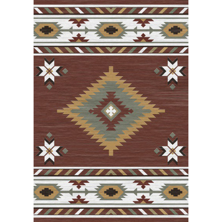 Lisslune | Americana Tribal geometric print carpet brown polyester carpet machine washable non-slip carpet for living room