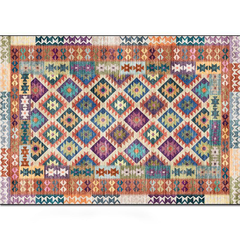 Lisslune | Yellow Persian Carpet Polyester Geometric and Check Pattern Carpet Washable Non-Slip Backing for Living Room