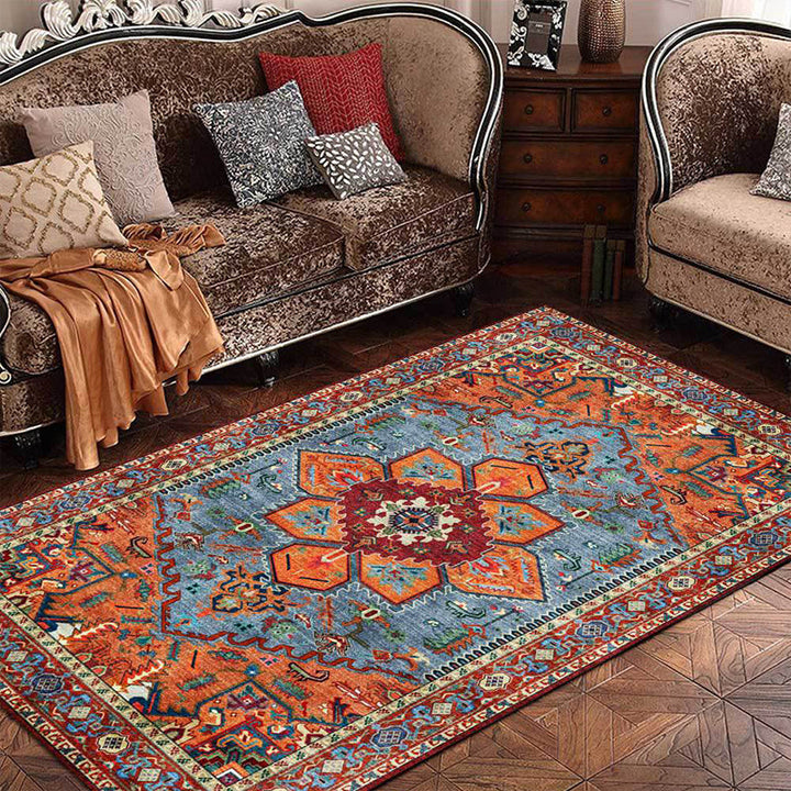 Lisslune | Retro Medallion Pattern Carpet Red Persian Carpet Polyester Machine Washable Non-Slip Area Rug for Bedroom