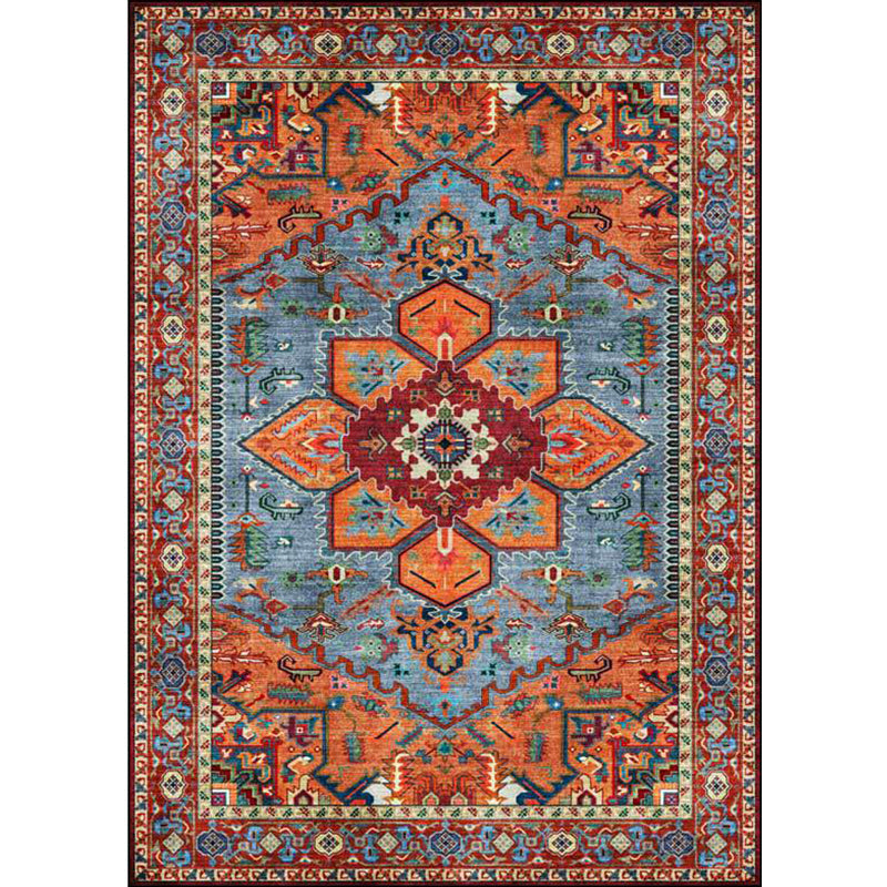 Lisslune | Retro Medallion Pattern Carpet Red Persian Carpet Polyester Machine Washable Non-Slip Area Rug for Bedroom